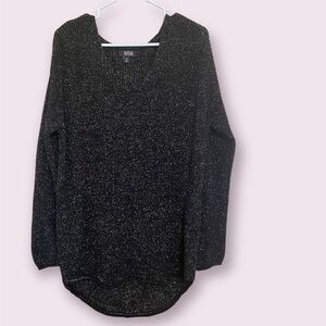 a.n.a Black V-Neck Sweater w/ Gold Tinseling